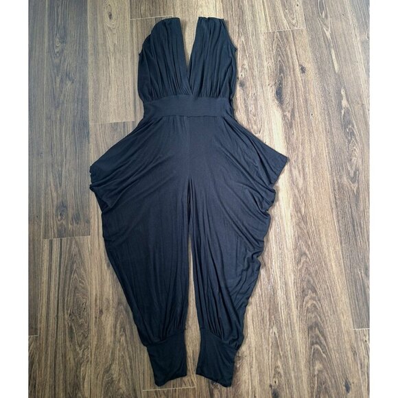 💙 Yo Black Harem Wide Leg Stretchy Ultra Soft Jumpsuit Rayon Boho Casual Size S - Picture 9 of 9